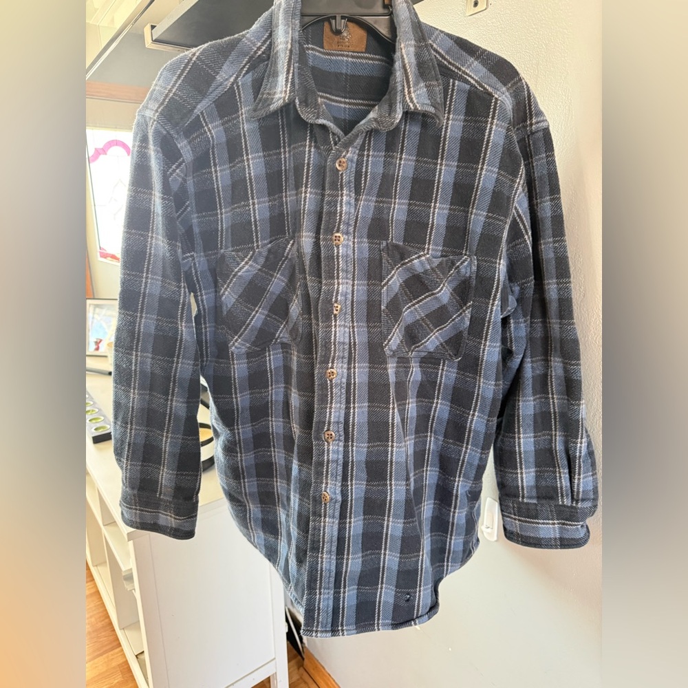 St. John's Bay Navy and White Plaid Button Down Shirt